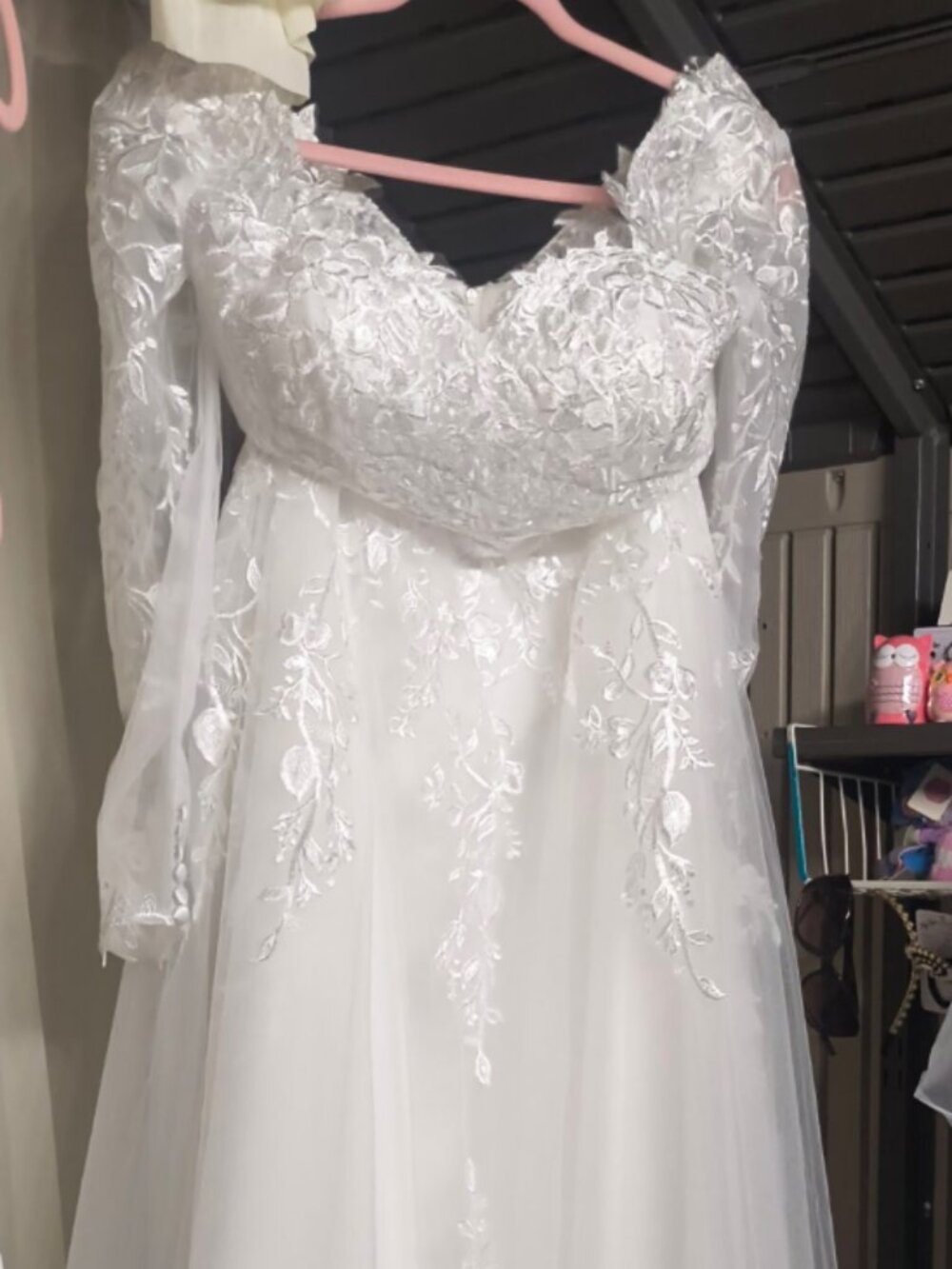 New Custom Size 8 Off Shoulder Lace Wedding Dress 3/4 Sleeve Boned Train